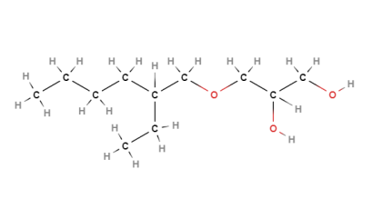 Chemical structure of Ethylhexylglycerin, a gentle preservative booster used in ORY Skincare to enhance product freshness and skin compatibility.