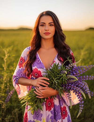 Woman holding fresh herbs in a field, symbolizing retinol as an ORY Skincare ingredient known for supporting skin renewal and smoother-looking complexion.