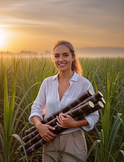 Woman standing in a cultivated field holding harvested plant stalks, representing ORY Skincare’s commitment to formulation purity and the use of tetrasodium glutamate diacetate to improve ingredient stability and product performance.