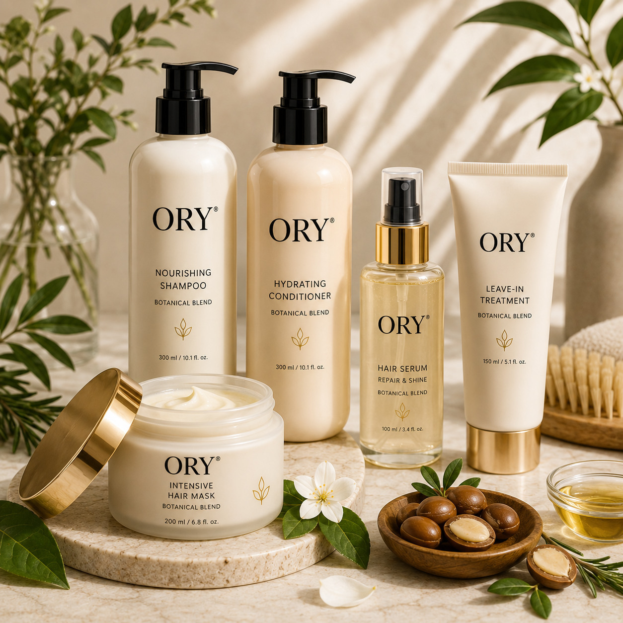 ORY® Haircare personalized haircare collection with shampoo, conditioner, hair serum, leave-in treatment and hair mask