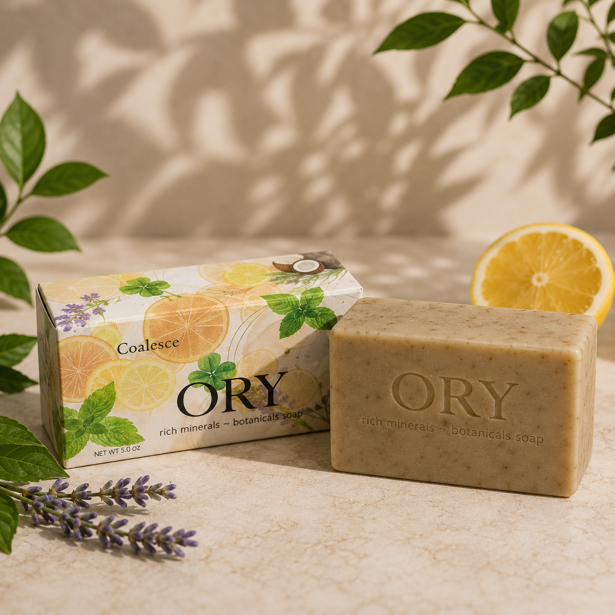 ORY® Handmade Coalesce botanical bar soap with citrus, mint and lavender